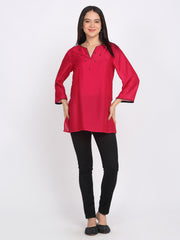 Shaye fuchsia kurti cotton embroidered for women lifestyle view