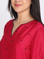 Shaye fuchsia kurti cotton embroidered for women model view