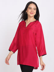 Shaye fuchsia kurti cotton embroidered for women side view