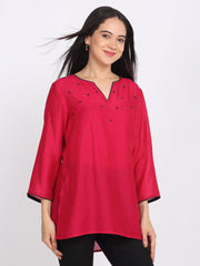 Shaye fuchsia kurti cotton embroidered for women styled view