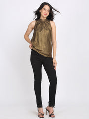 Shaye golden top knit tie for women model view
