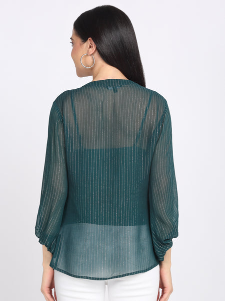 Shaye green top cotton striped for women back view