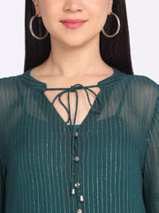 Shaye green top cotton striped for women detail view