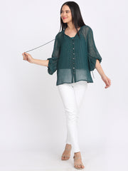 Shaye green top cotton striped for women lifestyle view