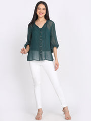 Shaye green top cotton striped for women model view