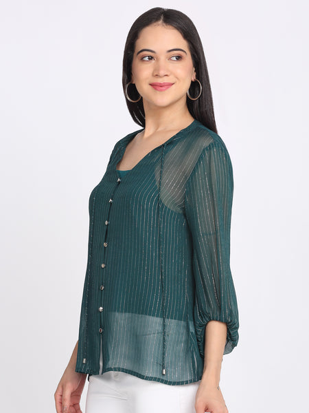 Shaye green top cotton striped for women side view