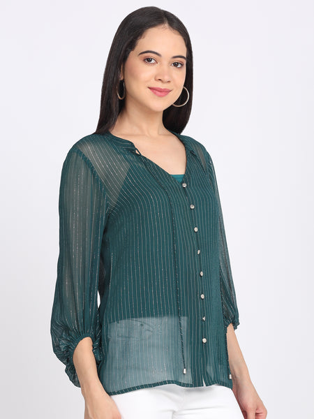 Shaye green top cotton striped for women styled view