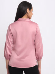 Shaye pink party top satin relaxed fit curved hem back view for women