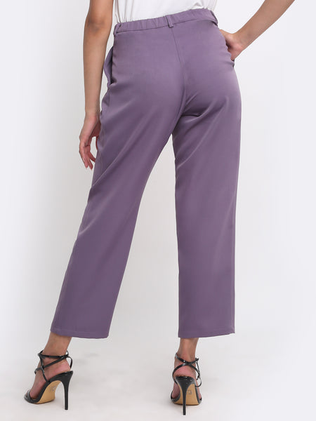 Shaye Edwina Pants purple high rise women's trouser back view tapered fit poly lycra fabric pockets