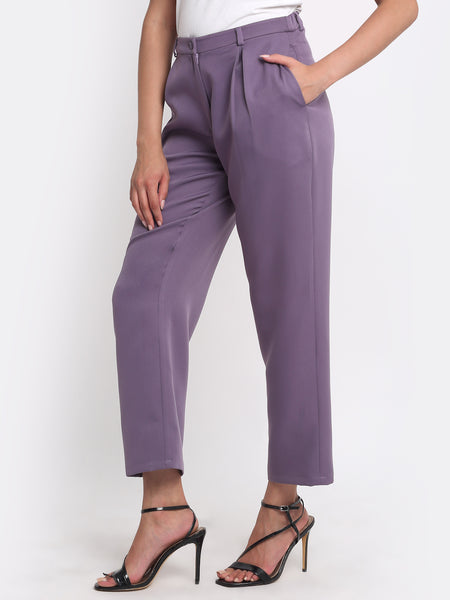 Edwina Pants Shaye purple trouser side pose high rise elasticated back waist poly lycra relaxed fit
