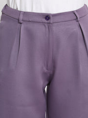 Edwina Pants by Shaye purple trouser high rise waist band belt loop elasticated back pleats detail