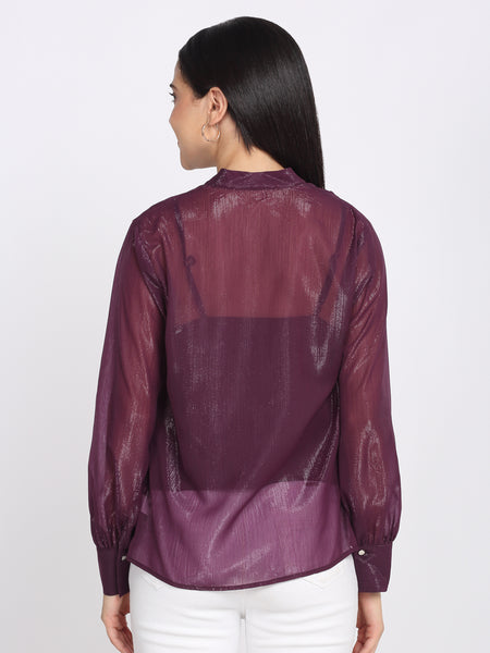 Shaye purple top chiffon pleated for women back view