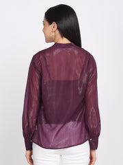 Shaye purple top chiffon pleated for women back view