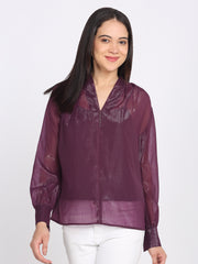 Shaye purple top chiffon pleated for women front view