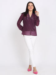 Shaye purple top chiffon pleated for women model view