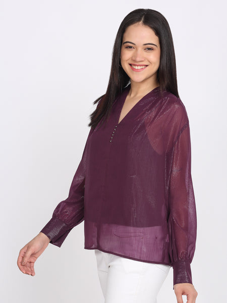 Shaye purple top chiffon pleated for women side view