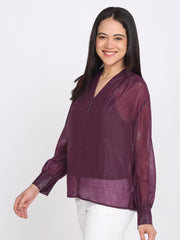 Shaye purple top chiffon pleated for women side view