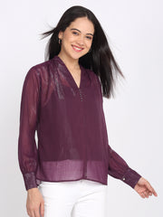 Shaye purple top chiffon pleated for women styled view