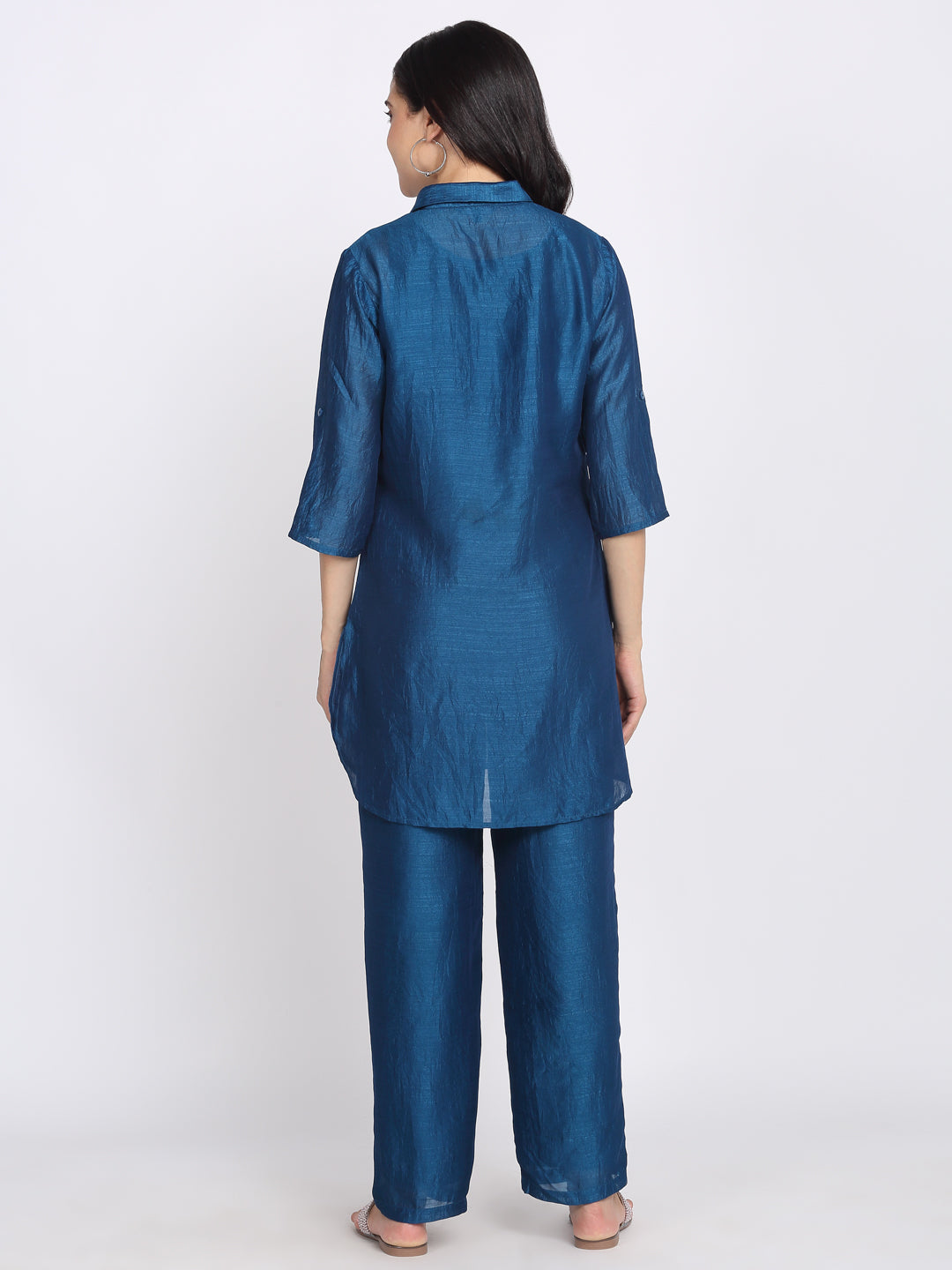 Teal Blue Gold Floral Embroidered Kurti from Shaye India , Kurti for women