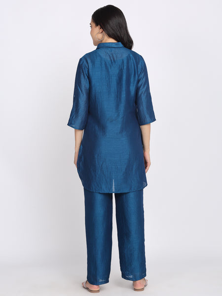 Teal Blue Gold Floral Embroidered Kurti from Shaye India , Kurti for women