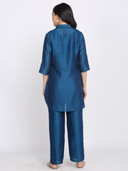 Teal Blue Gold Floral Embroidered Kurti from Shaye India , Kurti for women