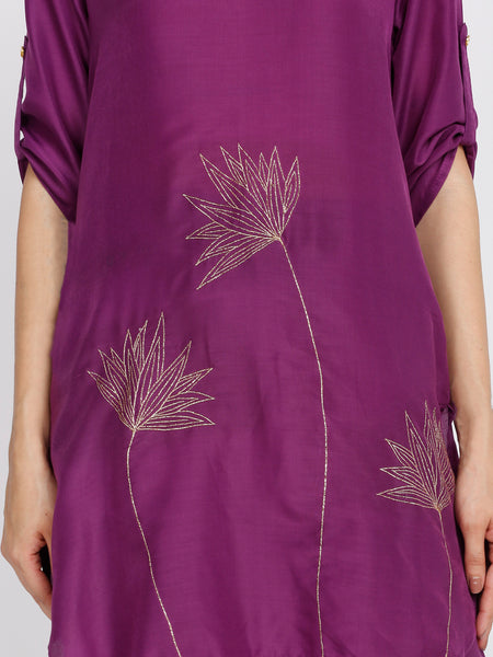 Purple Floral Gold Zari Embroidered Kurti from Shaye India , Kurti for women