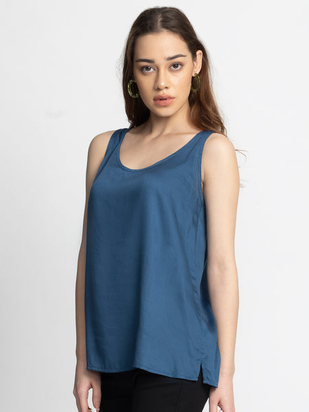 Navy Blue Keyhole Tank Top from Shaye , Top for women