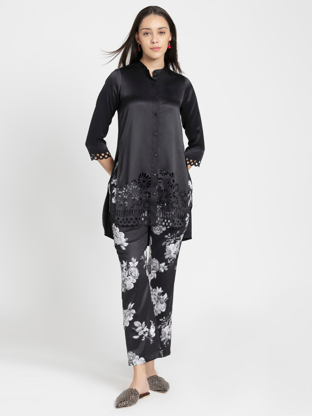 Black Cutwork Tunic Kurta & Straight Pant Set