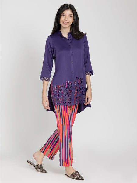 Purple Kurta & Straight Pant Set from Shaye , Kurta Pajama 2 piece set for women