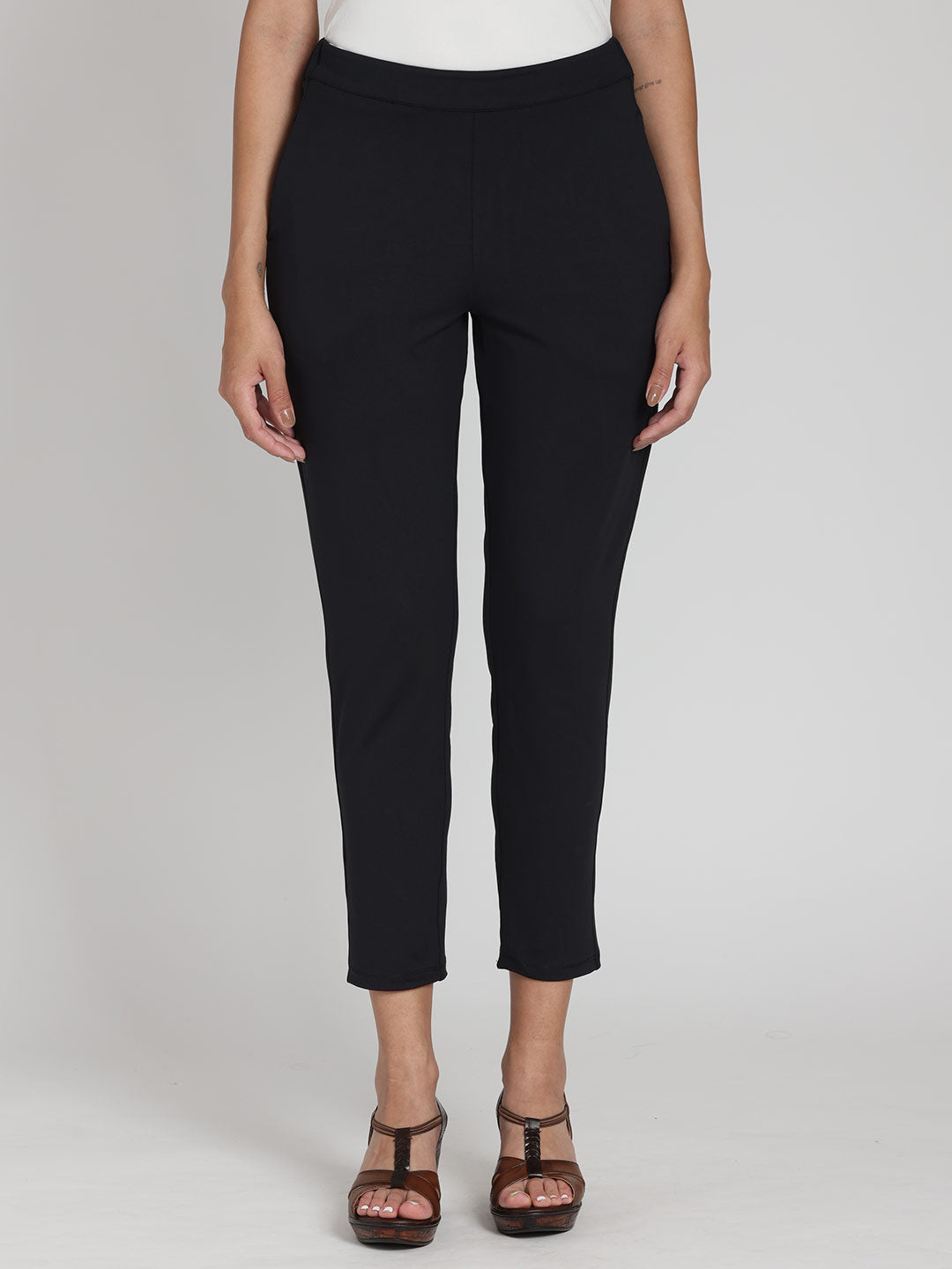 Trousers With Belt Loop - Black Plain (Stretchable) | Zeve Shoes