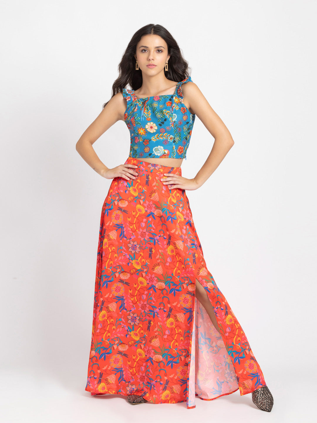 Floral Crop Top and Skirt Set