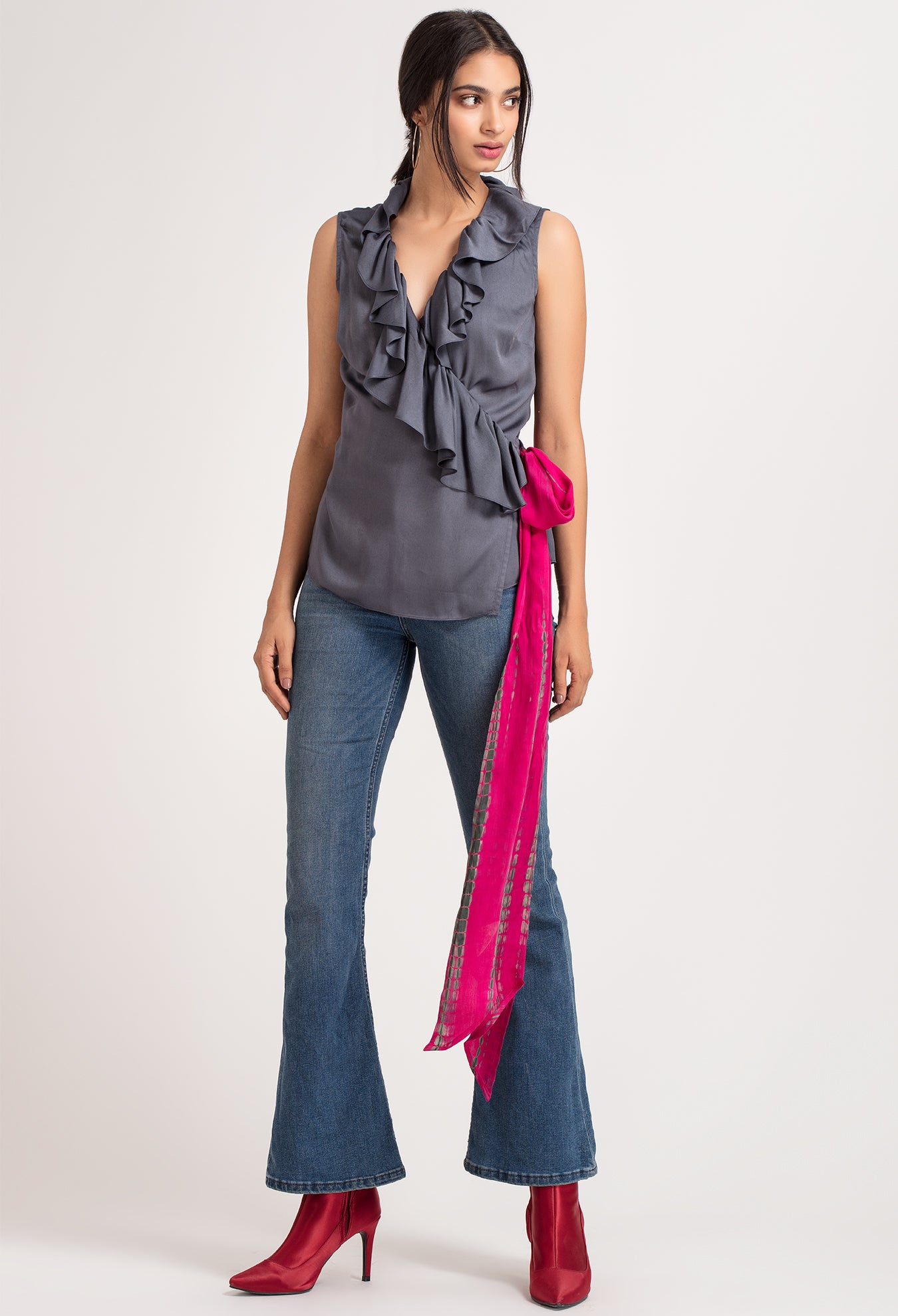 Gray V-Neck Wrap Top from Shaye , for women