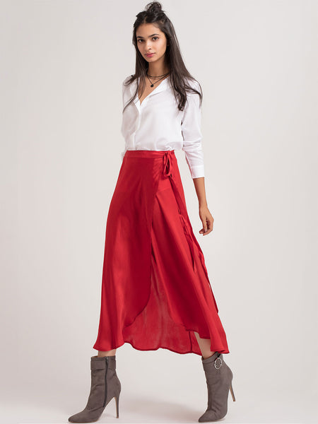 Red Long Wrap Skirt Skirts for women Shaye India