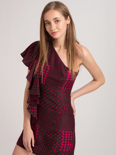 Fuchsia Polka One Shoulder Dress from Shaye , for women