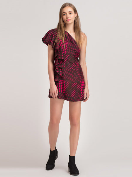 Fuchsia Polka One Shoulder Dress from Shaye , for women