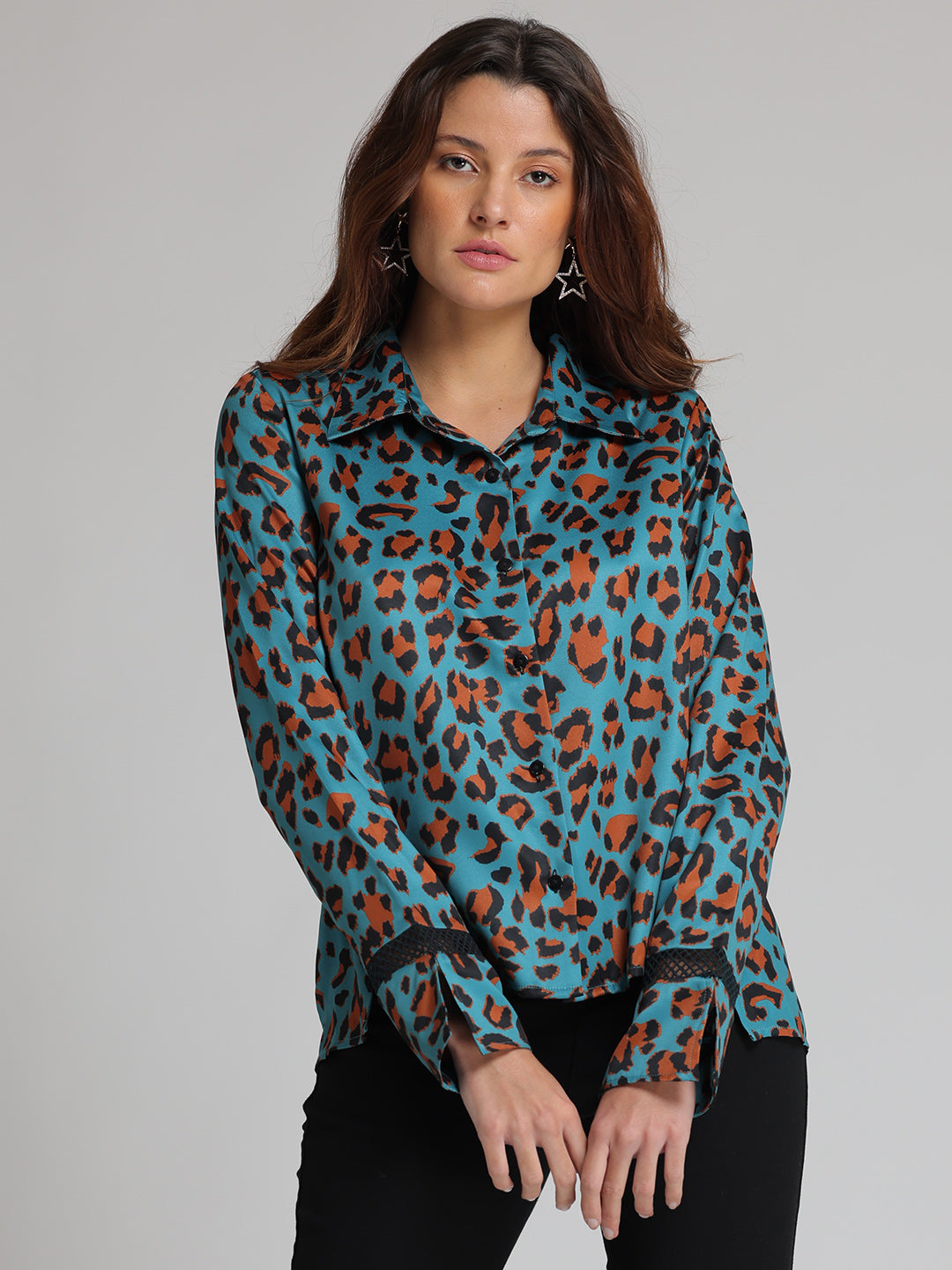 Shop Teal Blue Leopard Print Shirt | Women's Shirts Online - Shaye ...
