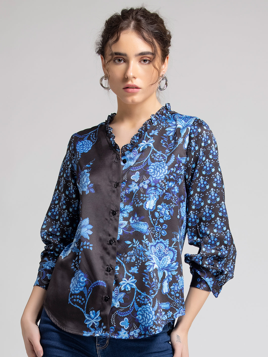 Shaye Tops - Buy Black and Indigo Print Shirt | Women's Shirts Online ...